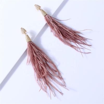 China Ms. Fashion ALLOY Ostrich Feather Earrings Long Pendant Bohemian Earrings Retro Freshwater Pearl Jewelry for sale