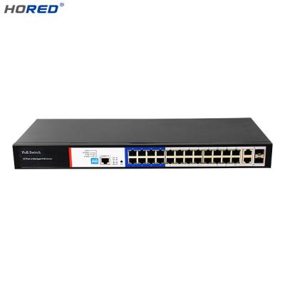 China Pretty Running HORED LACP 24-Port Managed Fast Ethernet PoE Switch, 24 Internal PoE Ports 300W Power, 802.3af/at, Extra Ports 2-Combo Gigabit for sale