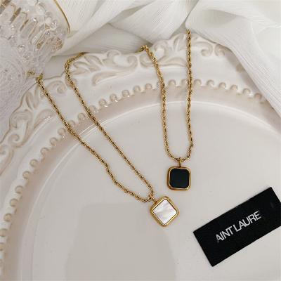 China Fashion Delicate Gold Plated Rope Chain Black White Enamel Pendant Necklaces Jewelry 18K Stainless Steel Enamel Necklaces For Women for sale