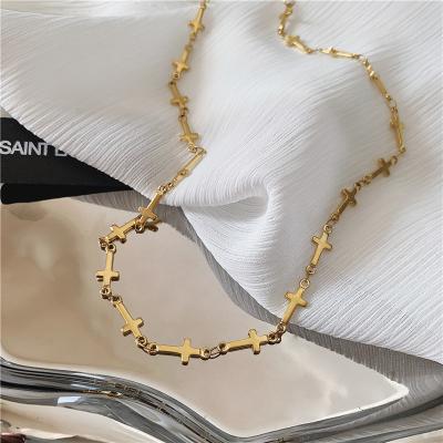 China FASHIONABLE Delicate Stainless Steel Cross Necklaces Tarnish Free Jewelry 18K Gold Plated Cross Choker Necklaces For Women for sale