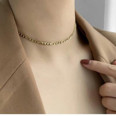 China Fashion Jewelry Necklaces Trendy Minimalist Hollow Link Chain 18k Gold Plated Necklace For Women Men for sale