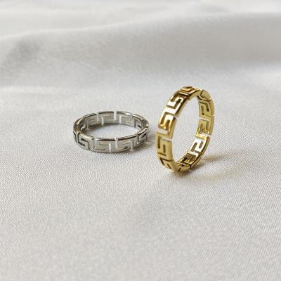 China TRENDY Minimalist Rings Tarnish Free Jewelry Sensitive Fret 18K Gold Plated Stainless Steel Rings For Women Men for sale