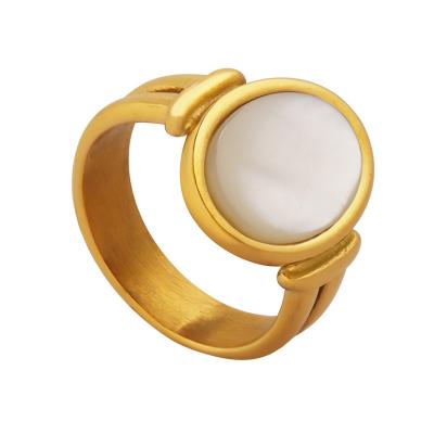 China FASHIONABLE Delicate Stainless Steel Retro Rings Fashion Jewelry Rings Gold Plated White Scallop Ring For Women Men for sale