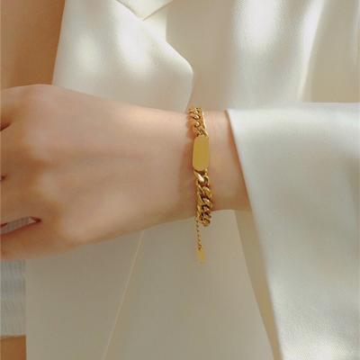 China TRENDY Fashion 18K Gold Plating Stainless Steel Simple Stylish Cool Bracelet For Women Men for sale