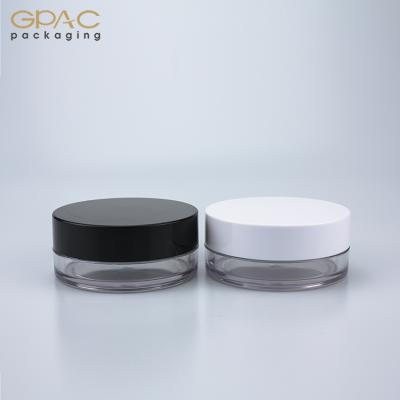 China Disc Liner + Flat Lid 100g PETG Plastic Cosmetic Loose Powder Cream Jar for sale