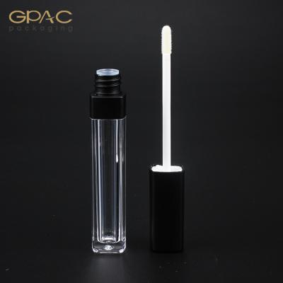 China Empty Cosmetics 7ml Lip Gloss Container Square Black Lip Gloss Bottle Lip Gloss Brush Tube for sale