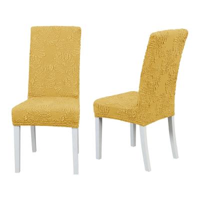 China Elastic Fabric Universal Modern Jacquard Chair Covers Yellow Polyester Stretch Chair Covers For Wedding Dining Room for sale