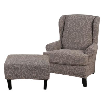 China Factory Polyester Jacquard Elastic Wingback Armchair Cover Wing Back Armchair With Ottoman Cover Custom for sale