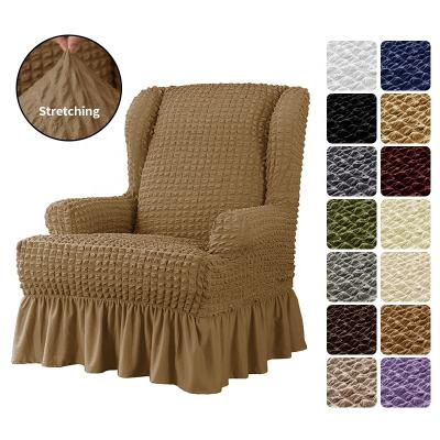 China Elastic Polyester Fabric Cotton Seersucker Wing Back Armchair Slipcover Stretchable 1-Piece With Tendril For Home Decor for sale