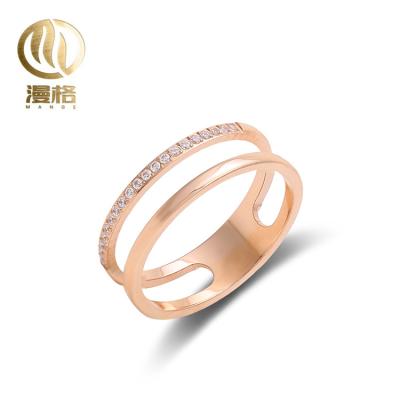 China FASHION Sensitive Stainless Steel Diamond Ring Ladies Double Rose Gold Ring for sale