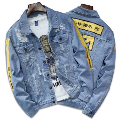 China New breathable denim jacket fashion men printed denim jacket spring and autumn outdoor men's wear for sale