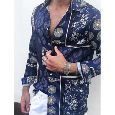 China Milan Fashion Version Long Sleeve 2XL Long Sleeve Shirt Fashon Men's Blue Stylish Shirt Print Fit Loose Casual Viable Vintage For Men for sale