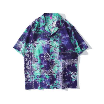 China 2021 Breathable Men's Hawaiian Shirt Link Dye Copy Retro Loose Plus Size Mens Shirts for sale