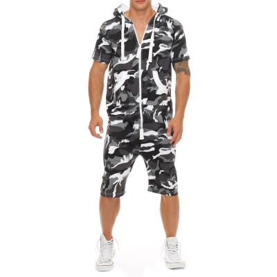 China Breathable Camouflage Overalls Men 2021 Hot Selling Amazon Short Sleeve Zipper Fly Adult Onesie Pajamas Fashion Split Short Overalls For Men for sale