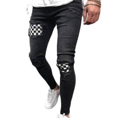 China 2021 Amazon Hot Sale Design Breathable Slim Jeans Men Patched Design Pants Denim Plus Size 3XL Fashion Street Black Patch Denim Pants Men for sale