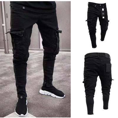 China Breathable Jeans Men 2021 New Fashion Casual Knee Holes Zipper Pencil Pants Plus Size Slim Fit Streetwear Mens Jeans for sale