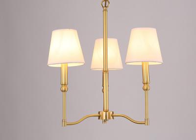 China Brass Modern Chandelier Lighting 3 White Fabric Shades For Dinning Room for sale