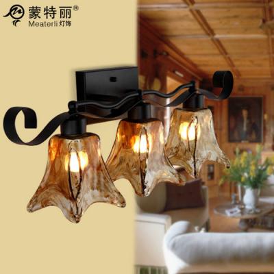 China Wrought Iron Wall Mounted Vintage Bathroom Over Mirror Lights with Glass Shade for sale