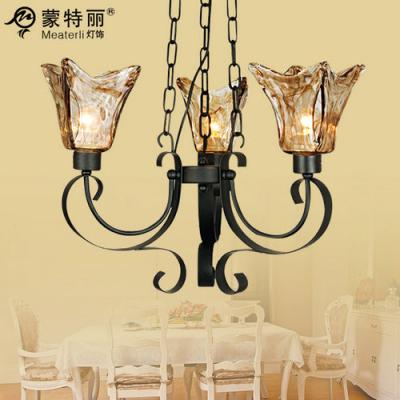 China Vintage Amber Wrought Iron Ceiling Lights with Glass , Hanging Chain Lamp for sale