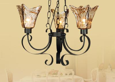 China 64cm Height Big Retro Wrought Iron Amber Glass Chandelier Lights / Lamp for Bathroom for sale