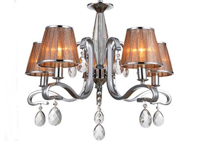 China Fabric Shade 5 Light Chrome Modern Glass Chandeliers for Coffee Bar / Hotel / Hall for sale