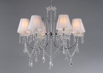 China European Style 6 Lights Interior Luxury Crystal Chandelier , White Fabric Shade for sale