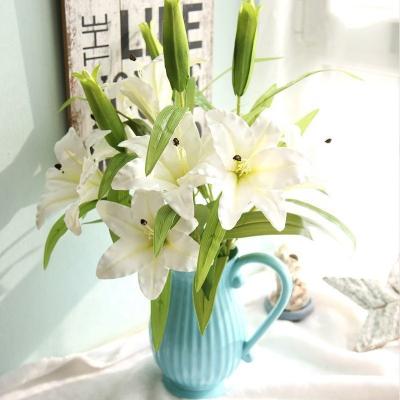 China Simple silk cloth+plastic+iron silk yarn Easter lily artificial flower decoration real touch for home real touch lily flower for sale