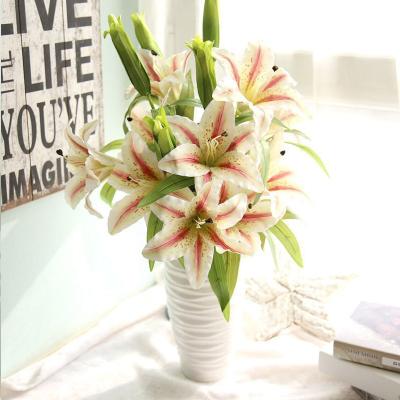 China Real Touch Silk Yarn Wholesale Artificial Lily Flower Decoration Flower Single Touch Cloth+plastic+iron Lily Flower Real Touch Stem Lily Flower for sale