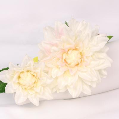 China real silk flower cloth+plastic+iron yarn beautiful high quality artificial dahlia silk champagne Dahlia Artificial Plant Wedding Decoration for sale