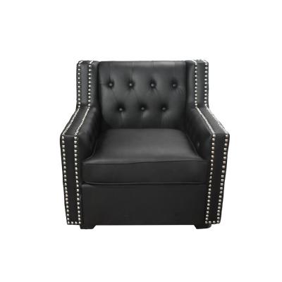 China No High Armrest Living Room Lounge Lazy Accent Sofa Back Chair With Studs Leather Sofa for sale