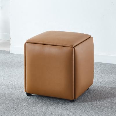 China Space Saving 5 Seats Hidden Cube Ottoman Footstool Transformation Combination Multi Purpose Fold Square Iron Swivel Sneak Chair With Wheels for sale