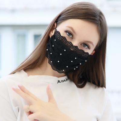 China 2021 Anti-dust Face Mouth Cover Fashion Wholesale Decoration Washable Cotton Facemask Beads Lace Party Lace Face Cover for sale