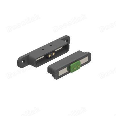 China Magnetic PCB Type Pogo Pin Female Single Row 2 Pin Right Angle DIP Pogo Pin Female Connector With Peg for sale