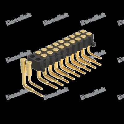 China Dnenlink 2.0mm PCB Pitch Dual Row H2.5mm Flat Type Right Angle DIP With Slot Pogo Female Pin Connector for sale