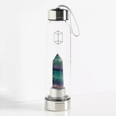 China Adults Glass Water Bottle With Gemstone Center Crystal Elixir Bottle Healing Obelisk Energy Handheld Glass Bottle for sale