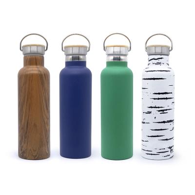 China Sustainable Leak Proof 750ml Stainless Steel Water Bottle With Lid Bamboo Powder Coated Thermos for sale