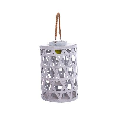 China Rustic Bamboo Weaving Lantern Hanging Portable Bamboo Woven Wooden Candle Holder Lantern for Home Decor for sale