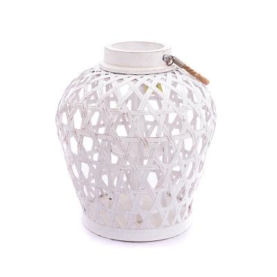 China Rustic White Liner Handmade Hanging Bamboo Lantern With Handle For Indoor Home Decoration for sale