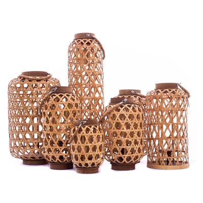 China Morden different shape handmade bamboo lantern with candle holder factory price for sale