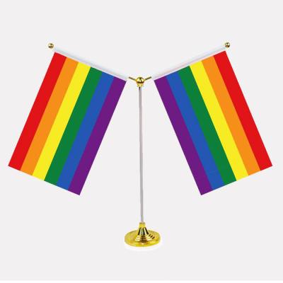 China Health Care Institutes Office Decoration LGBT Desk Flag Rainbow Table Y Flag with Stainless Steel Base for sale