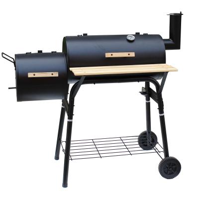 China Easily Assembled Outdoor Cart BBQ Grill Barrel Charcoal BBQ Grill with Smoker with Front Table for sale