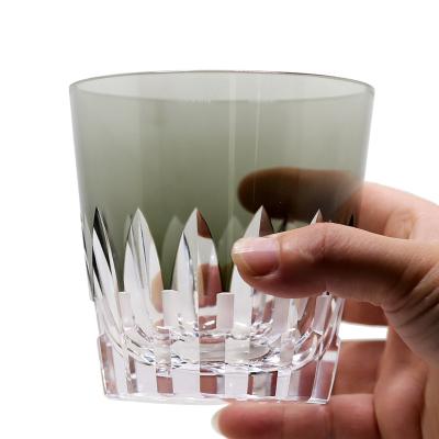 China 250ml Japanese style old-fashioned clear luxury color engraved glass cups say thick swollen pattern unique rock wall mug whiskey glass lipstick for sale