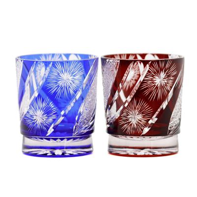 China Luxury old-fashioned Japanese style 250ml color engraved glass cups say lipstick glass whiskey cup single thick swollen pattern rock wall cup for sale