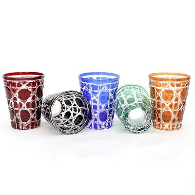 China Japanese style old-fashioned 260ml luxury etched glass mugs say pattern swollen thick unique rock wall mug whiskey glass lipstick for sale