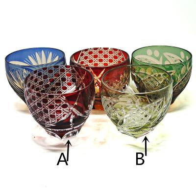 China Popular Handmade Overlay Colored Diamond Design Cut Out Drinking Glass Cold Mug for sale