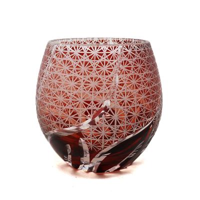 China Viable 250ml 8oz Multicolor Egg Shaped Hand Cut Whiskey Glass Drinking Glasses for sale