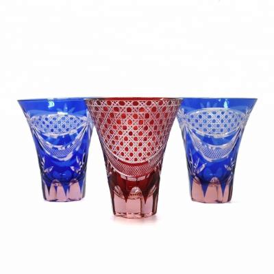 China Czech Republic Eco - Friendly Style Cup Octagon Glass Drinking Cup Cased Glass Wine Cup Hand Carved Pattern for sale