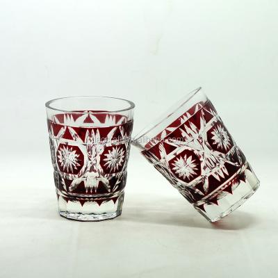 China New Product Bohemian Czech Ruby Cut To Clear Juice Cup Wine Glass Glassware 95*75*55MM for sale