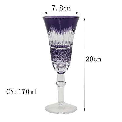 China New Classic / Postmodern 170ml Hand Carved Boors Pattern Short Stem Champagne Flute Glass Purple for sale