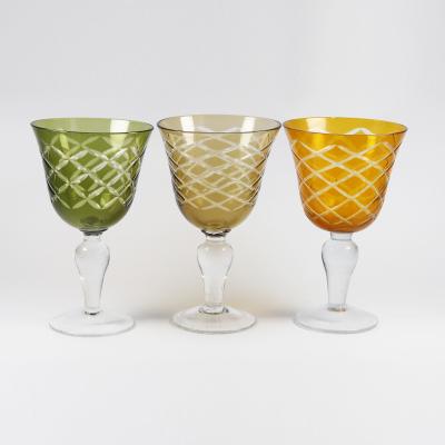 China New Classic / Postmodern China Factory Hand Engraved Unique Design Mixing Wine Glasses Made From Full Colored Glass for sale